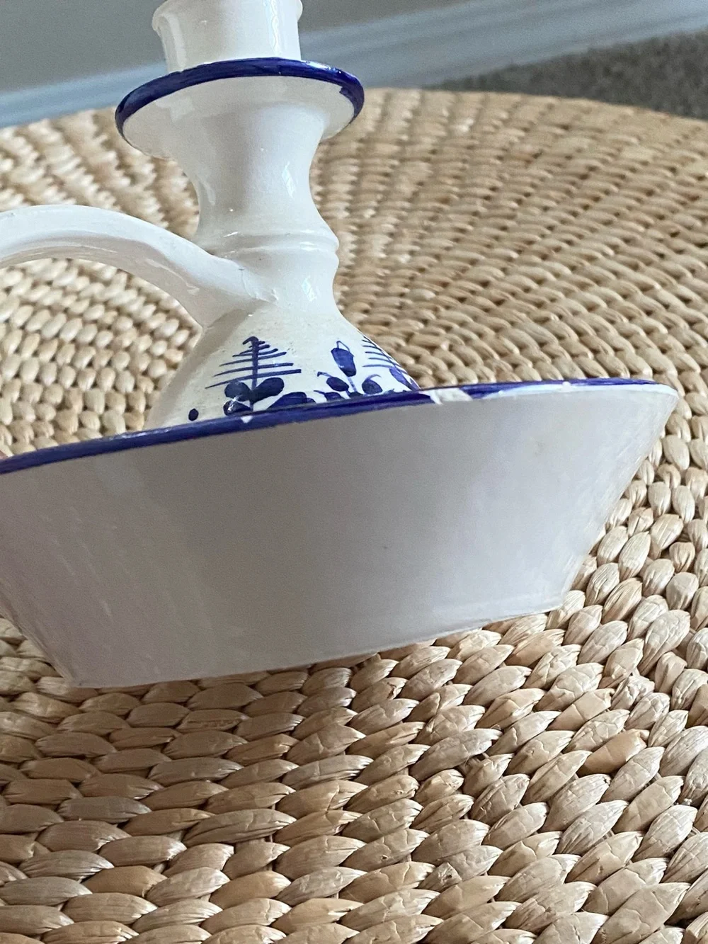 VTG Delft Hand-painted Blue White Ceramic Chamber Candlestick Holder Side Handle